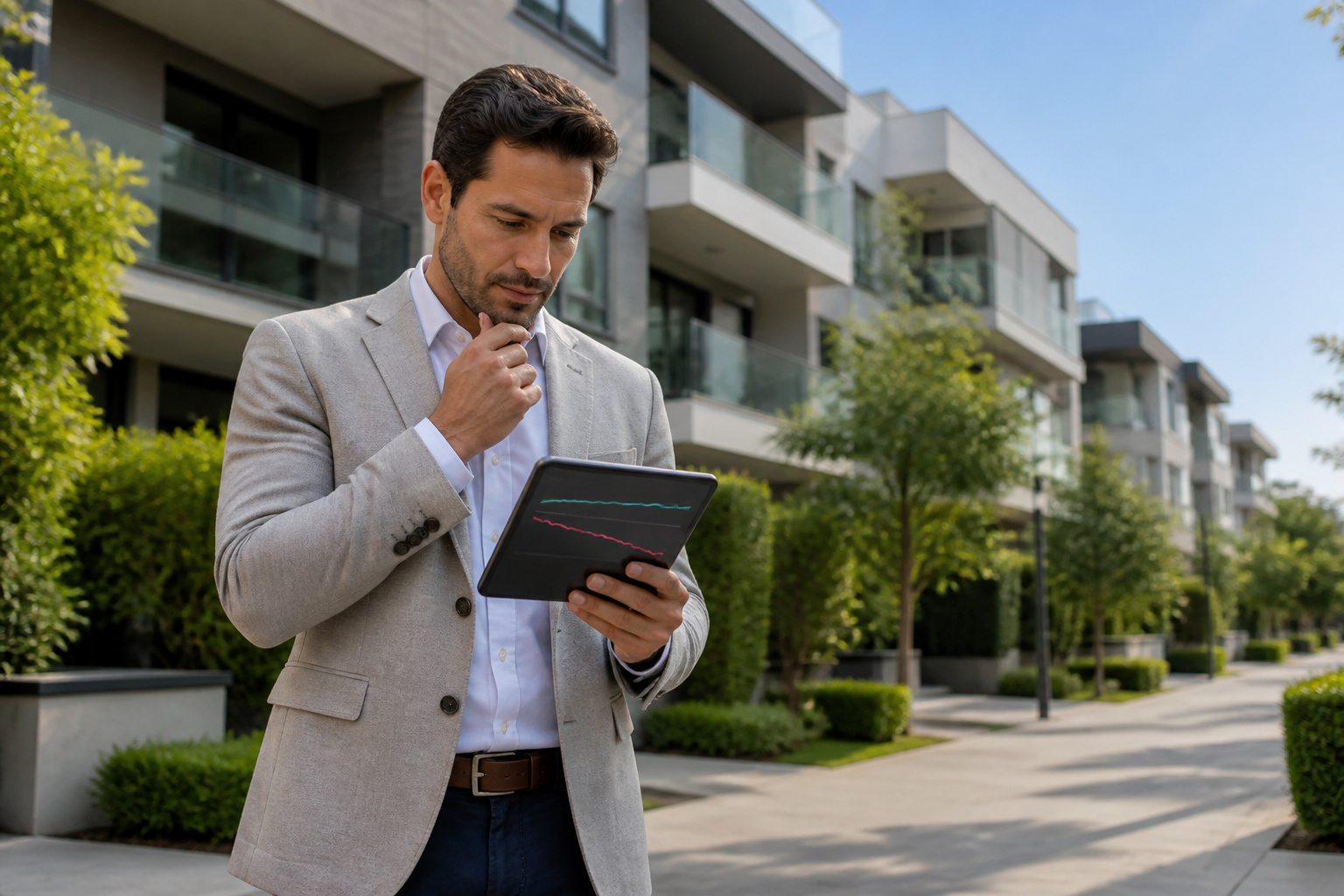 Homme analysant le marche immobilier