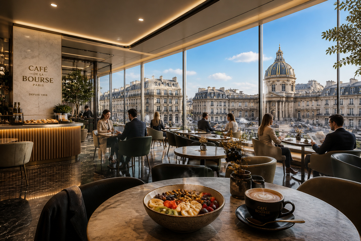 Cafe de la bourse paris vue panoramique et petit dejeuner